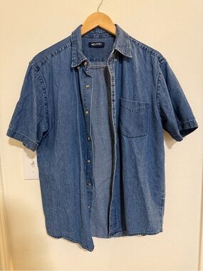 Puritan Men's Short-Sleeve Denim Button-Down Shirt - Blue